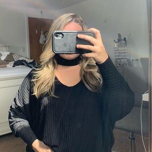 Oversized Black Ribbed Sweater Top